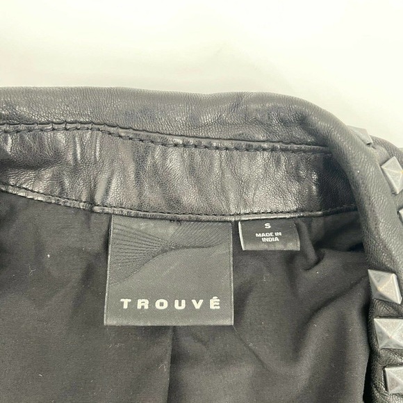 Trouve Leather Jacket Black Studded Moto Zip Biker - Picture 4 of 9